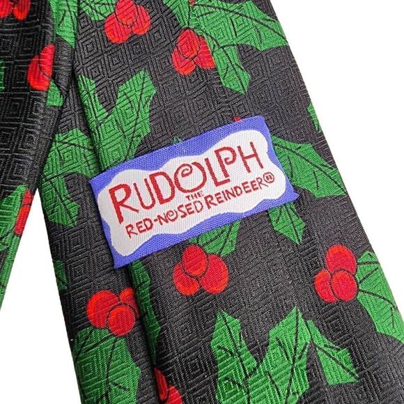 Rudolph Reindeer Men Accessories, 'Tis The Season Holly Berry Holiday Xmas Tie - Picture 2 of 5